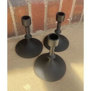 3 Black Candlestick Holders Heavy Duty